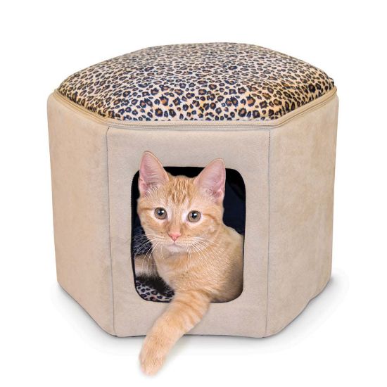Picture of K&H Pet Products Kitty Clubhouse Tan / Leopard 17" x 16" x 13"
