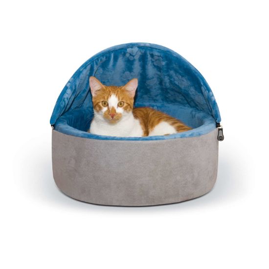 Picture of K&H Pet Products Self-Warming Kitty Bed Hooded Small Blue/Gray 16" x 16" x 12.5"