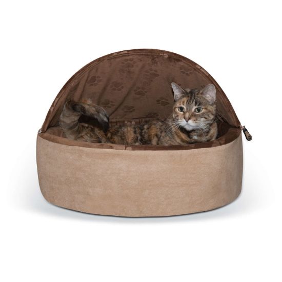 Picture of K&H Pet Products Self-Warming Kitty Bed Hooded Large Chocolate/Tan 20" x 20" x 12.5"