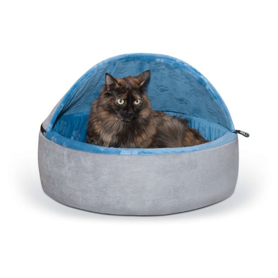 Picture of K&H Pet Products Self-Warming Kitty Bed Hooded Large Blue/Gray 20" x 20" x 12.5"