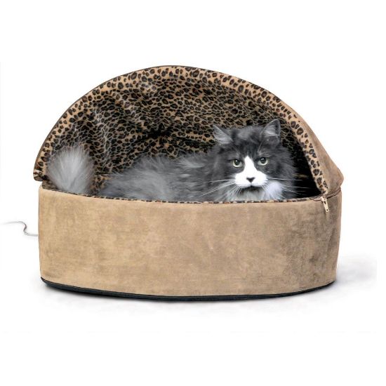 Picture of K&H Pet Products Thermo-Kitty Bed Deluxe Hooded Small Tan 16" x 16" x 14"