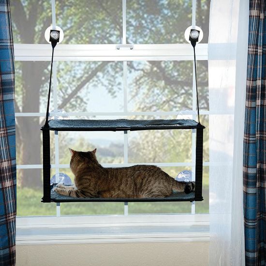 Picture of K&H Pet Products Kitty Sill - Double Stack EZ Window Mount Gray / Black 12" x 23" x 0.5"