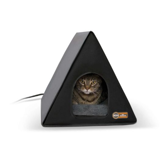 Picture of K&H Pet Products Heated A-Frame Cat House Gray / Black 18" x 14" x 14"
