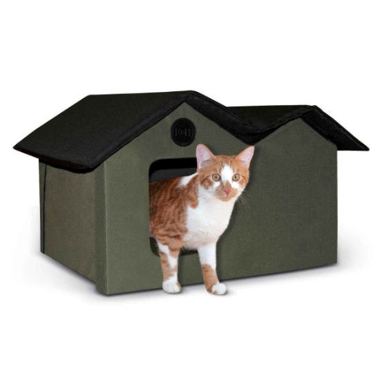 Picture of K&H Pet Products Unheated Outdoor Kitty House Extra Wide Olive / Black 21.5" x 26.5" x 15.5: