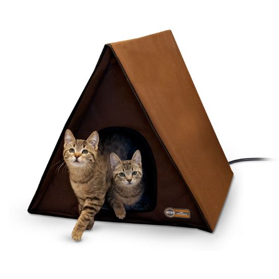 Picture of K&H Pet Products Outdoor Heated Multiple Kitty A-Frame Chocolate 35" x 20.5" x 20"