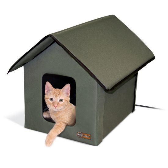 Picture of K&H Pet Products Outdoor HEATED Kitty House Olive 22" x 18" x 17"