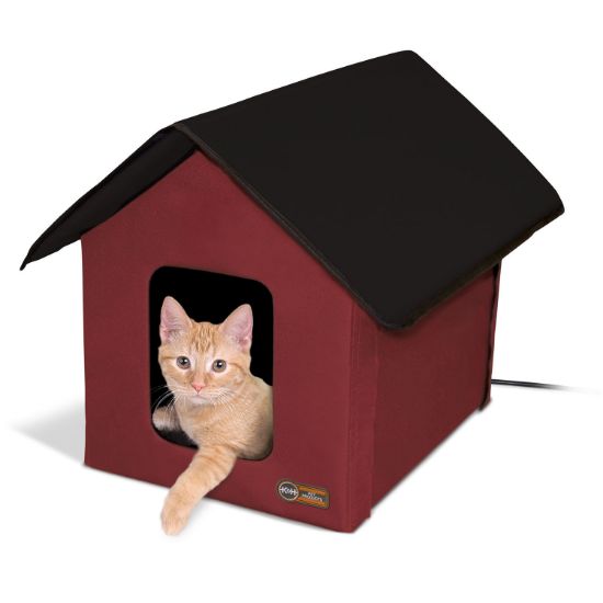 Picture of K&H Pet Products Outdoor Heated Kitty House Barn Red / Black 22" x 18" x 17"