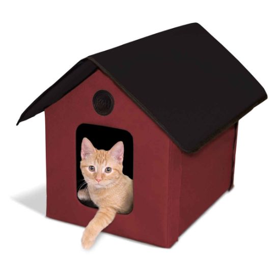 Picture of K&H Pet Products Unheated Outdoor Kitty House Red / Black 22" x 18" x 17"
