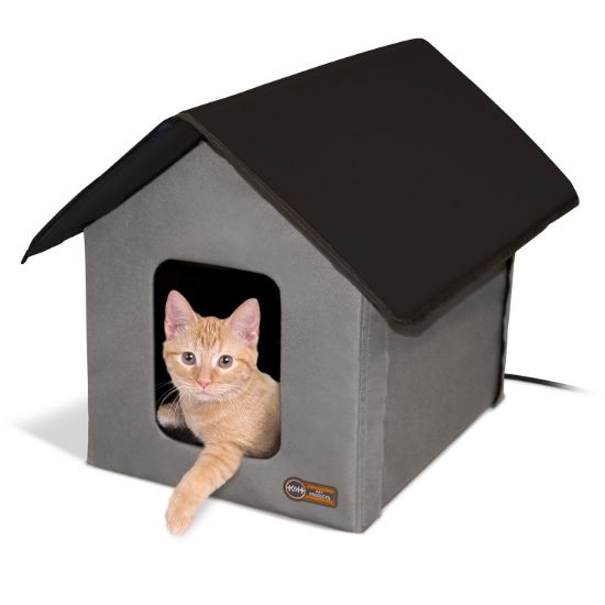 Picture of K&H Pet Products Heated Outdoor Kitty House Gray / Black 22" x 18" x 17"
