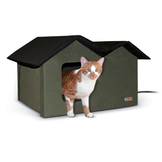 Picture of K&H Pet Products Heated Outdoor Kitty House Extra Wide Olive / Black 21.5" x 26.5" x 15.5"