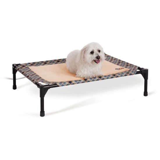 Picture of K&H Pet Products Thermo-Pet Cot Medium Tan / Plaid 25" x 32" x 7"
