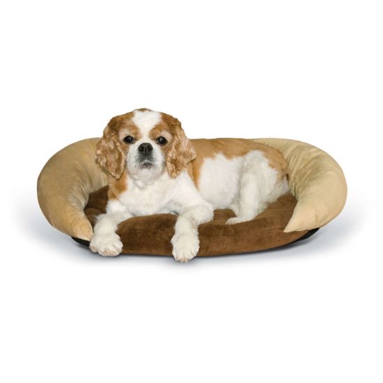 Picture of K&H Pet Products Self-Warming Bolster Bed Chocolate/Tan 14" x 17" x 5"