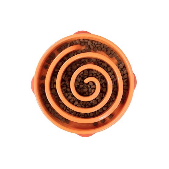 Picture of Outward Hound Fun Feeder Slo-Bowl Swirl Large Orange 10.5" x 10.5" x 2"