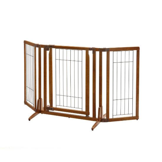 Picture of Richell Premium Plus Freestanding Pet Gate with Door Brown 34" - 63" x 20.5" - 26" x 32"