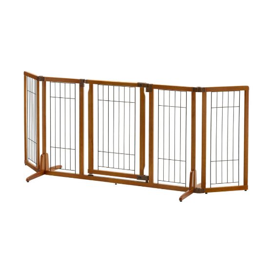 Picture of Richell Wide Premium Plus Freestanding Pet Gate with Door Brown 55.1" - 84.3" x 20.5" - 26" x 32"