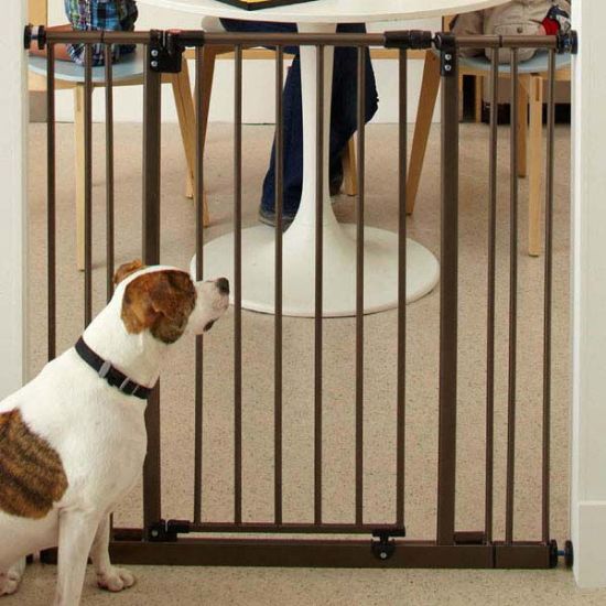 Picture of North States Extra Tall Deluxe Easy-Close Pressure Mounted Pet Gate Brown 28" - 38.5" x 36"