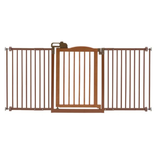 Picture of Richell One-Touch Wide Pressure Mounted Pet Gate II Brown 32.1" - 62.8" x 2" x 30.5"