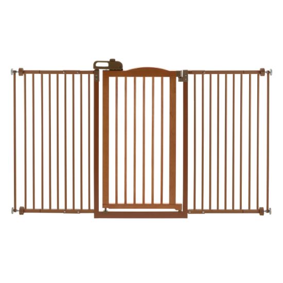 Picture of Richell One-Touch Tall and Wide Pressure Mounted Pet Gate II Brown 32.1" - 62.8" x 2" x 38.4"