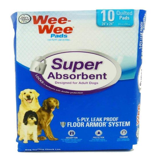 Picture of Four Paws Wee-Wee Super Absorbent Pads 10 count White 24" x 24" x 0.1"