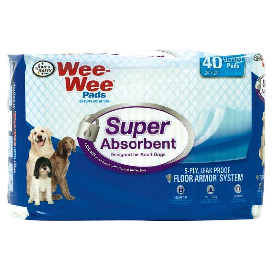 Picture of Four Paws Wee-Wee Super Absorbent Pads 40 count White 24" x 24" x 0.1"