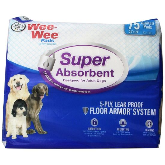 Picture of Four Paws Wee-Wee Super Absorbent Pads 75 count White 24" x 24" x 0.1"