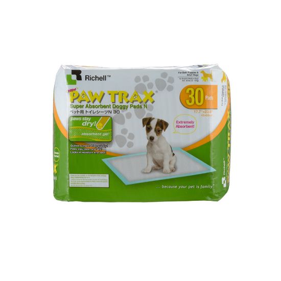 Picture of Richell Paw Trax Pet Training Pads 30 Count White 17.7" x 23.6" x 0.2"