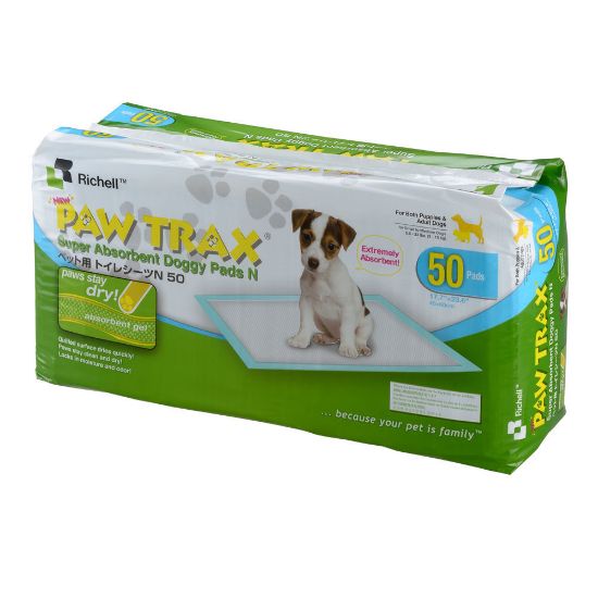 Picture of Richell Paw Trax Pet Training Pads 50 Count White 17.7" x 23.6" x 0.2"