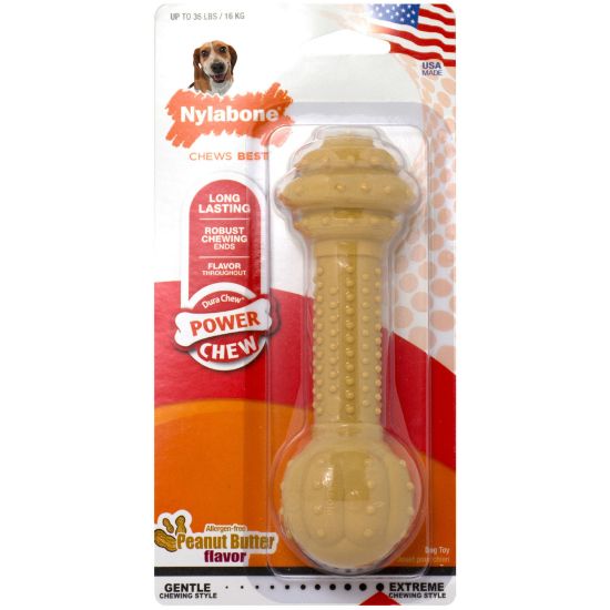 Picture of Nylabone Power Chew Barbell Peanut Butter Dog Toy Medium/Large