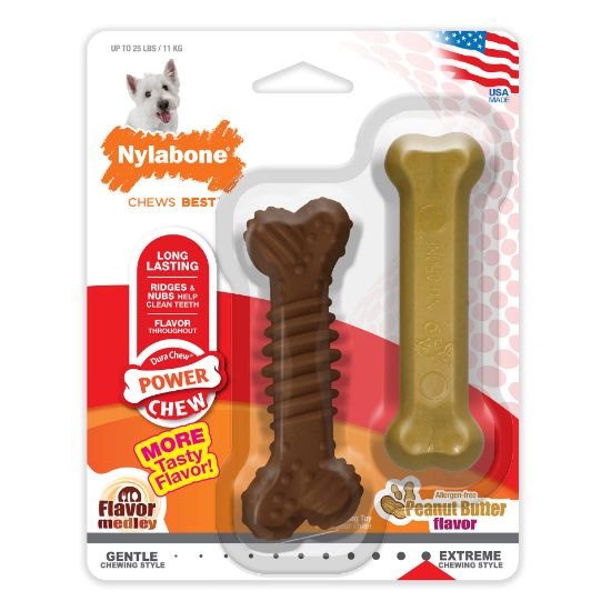 Picture of Nylabone Power Chew Peanut Butter and Textured Dog Chew Toy 2 pack Regular