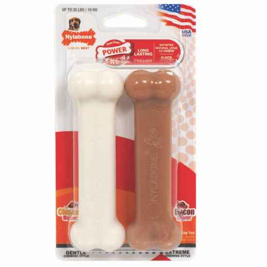 Picture of Nylabone Power Chew Bacon and Chicken Dog Toy 2 pack Wolf