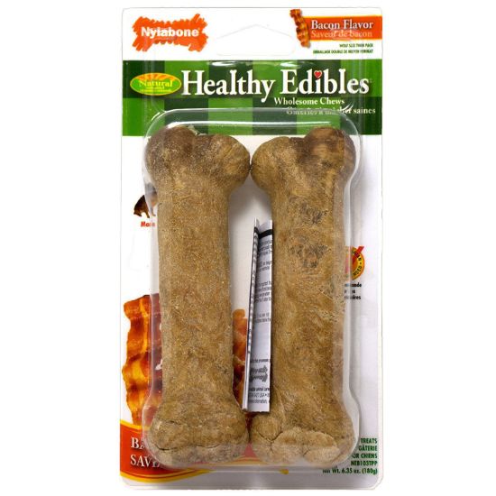Picture of Nylabone Healthy Edible Bone Twin Pack Bacon Medium Brown 5.5" x 1.5" x 1"