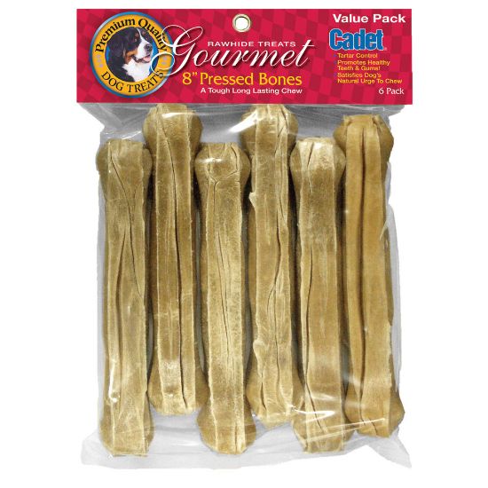 Picture of Cadet Pressed Rawhide Bones 8 inches 6 pack