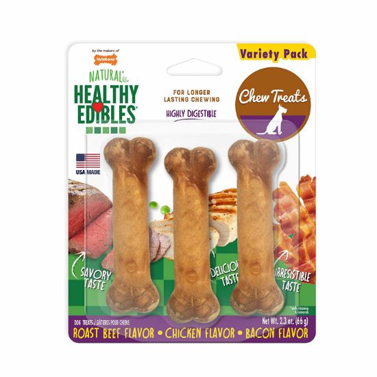 Picture of Nylabone Healthy Edibles Longer Lasting Roast Beef, Chicken and Bacon Treats Petite 3 count