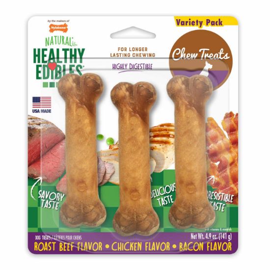 Picture of Nylabone Healthy Edibles Longer Lasting Roast Beef, Chicken and Bacon Treats Regular 3 count
