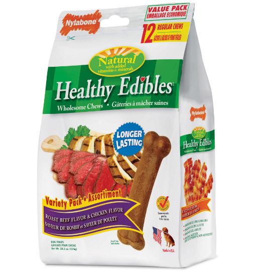 Picture of Nylabone Healthy Edibles Longer Lasting Roast Beef and Chicken Treats Regular 12 count
