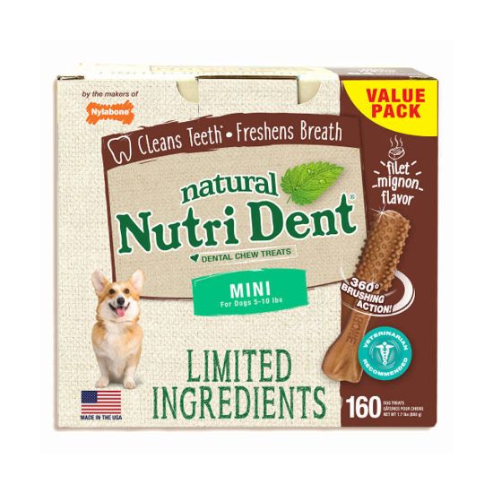 Picture of Nylabone Nutri Dent Limited Ingredient Dental Chews Filet Mignon Mini 160 count