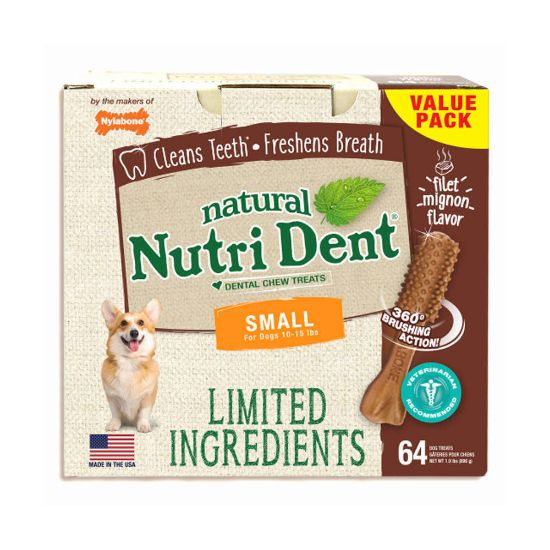 Picture of Nylabone Nutri Dent Limited Ingredient Dental Chews Filet Mignon Small 64 count