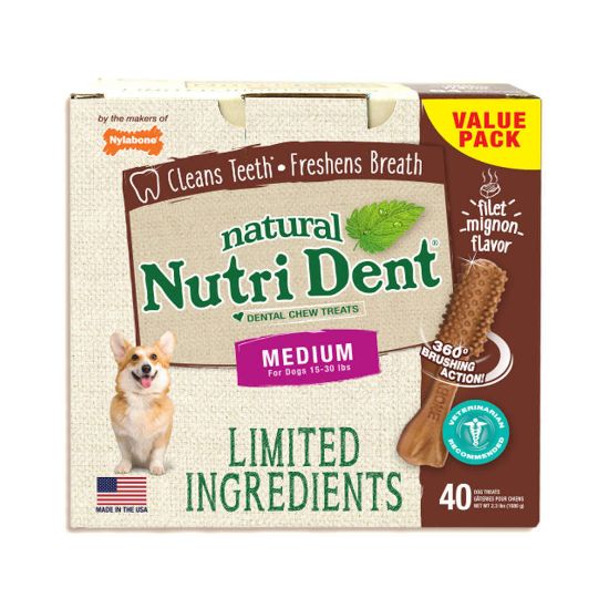 Picture of Nylabone Nutri Dent Limited Ingredient Dental Chews Filet Mignon Medium 40 count
