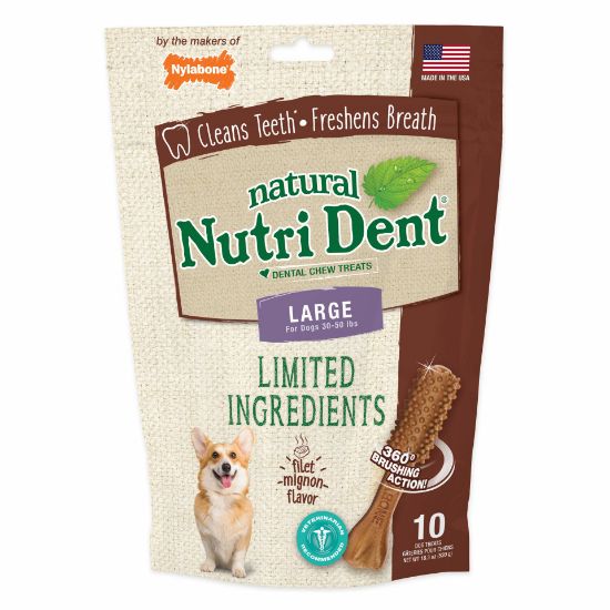 Picture of Nylabone Nutri Dent Limited Ingredient Dental Chews Filet Mignon Large 10 count