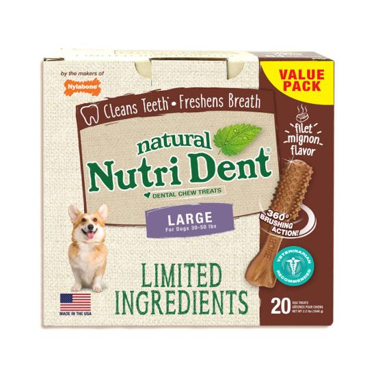 Picture of Nylabone Nutri Dent Limited Ingredient Dental Chews Filet Mignon Large 20 count