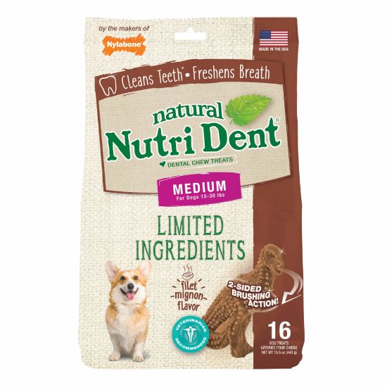 Picture of Nylabone Nutri Dent Limited Ingredient Dental Chews Filet Mignon T-Rex Medium 16 count