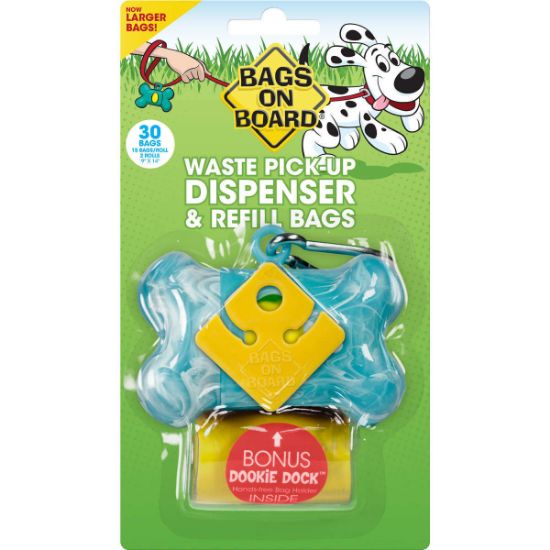 Picture of Bags on Board Waste Pick-Up Dispenser and Refill Bags with Dookie Dock 30 bags Turquoise