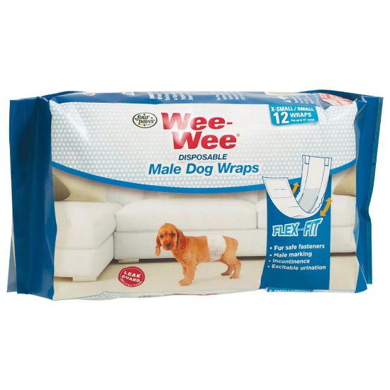 Picture of Four Paws Wee-Wee Disposable Male Dog Wraps 12 pack Extra Small / Small White