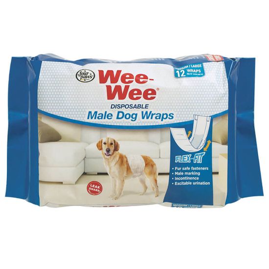 Picture of Four Paws Wee-Wee Disposable Male Dog Wraps 12 pack Medium / Large White
