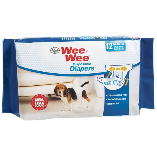 Picture of Four Paws Wee-Wee Disposable Diapers 12 pack Medium White