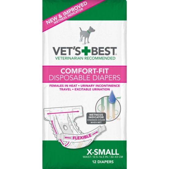 Picture of Vet's Best Comfort-Fit Disposable Female Dog Diaper 12 pack Extra Small White 7.5" x 3.44" x 4"